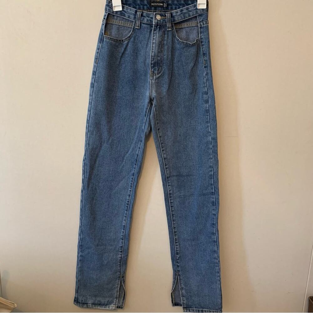 Pretty Little Thing High Rise Jeans Sexy No Pockets Open Side Womens 4